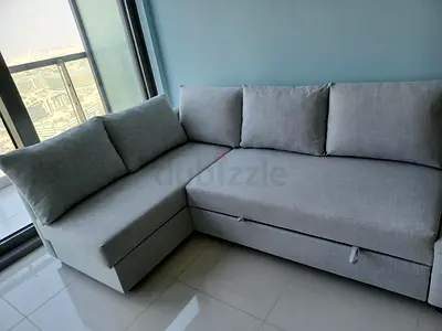 Comfortable L-Shaped Grey Sofa Bed with Storage