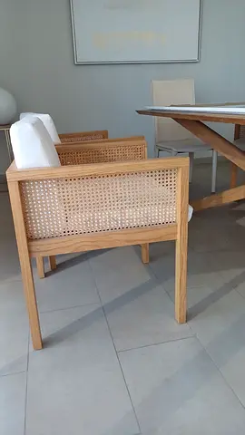 Set of 4 Solid Wood Dining Chairs with Cane Back and Seat