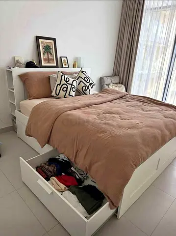 IKEA White BRIMNES Queen Storage Bed with IKEA Mattress 160 x 200 cm