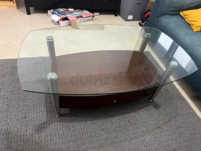 Glass Top Coffee Table with Wooden Shelf - Good Condition