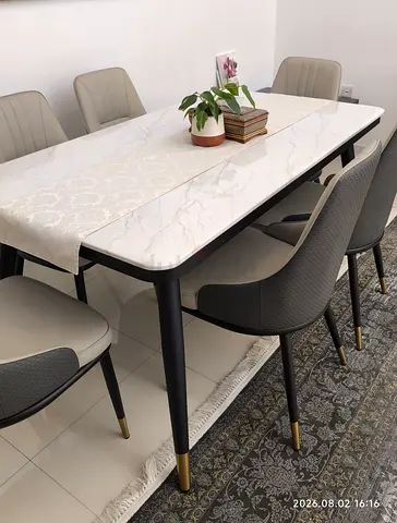 1+6 dining set marble white Black