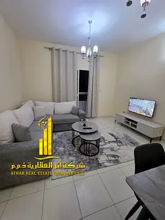 Luxury apartment, second occupancy, one bedroom, living room with open balcony. Ajman, Al Rashidiya