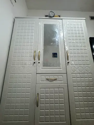 White 3-Door Wardrobe with Mirror - Good Condition
