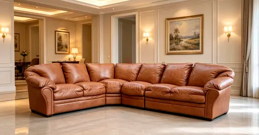 Genuine Leather Large L-Shaped Corner Sofa — Comfortable 5-Seater (Brown)