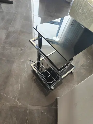Food trolley with modern glass and chrome side table on wheels