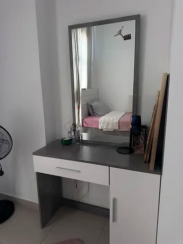 Dressing Table with Mirror and Storage - Modern Grey/White
