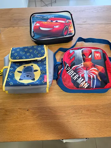 Set of 3 Kids Character Lunch Bags (Spiderman, Cars, Animal) - Good Condition