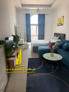For monthly rent in Ajman - Studio apartment semi-detached kitchen, open view, fully furnished new w