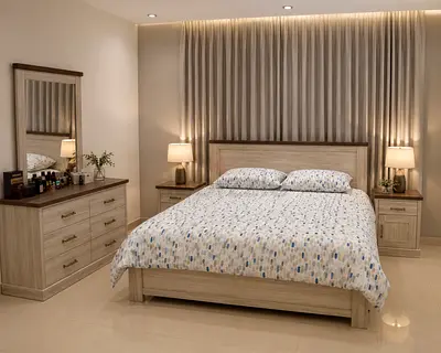 Modern Wooden Bedroom Set with Bed, Dresser and Nightstands