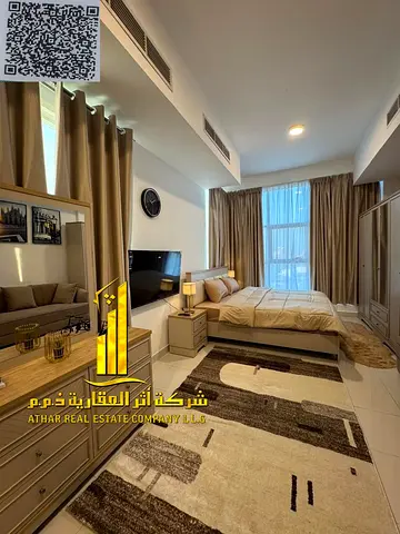 🏡 The most luxurious and elegant fully furnished studio for monthly rent in Al Bustan, near Ajman Corniche ✨ 🔹 Stylish and spacious studio with luxu