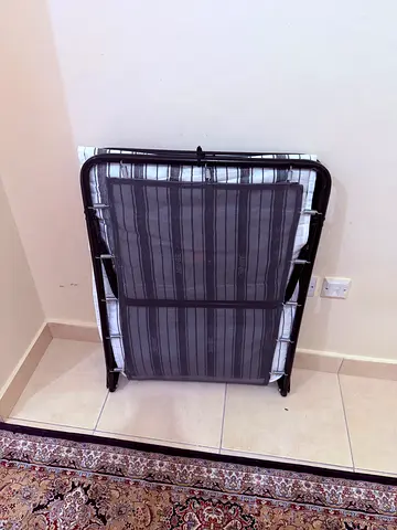 Jay-Be  Folding single metal cot/bed with striped mattress pad