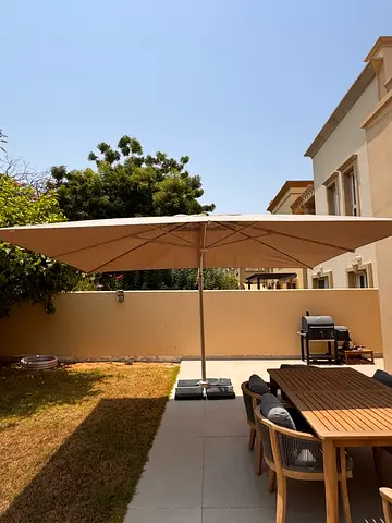 Beige Cantilever Outdoor Umbrella with Base