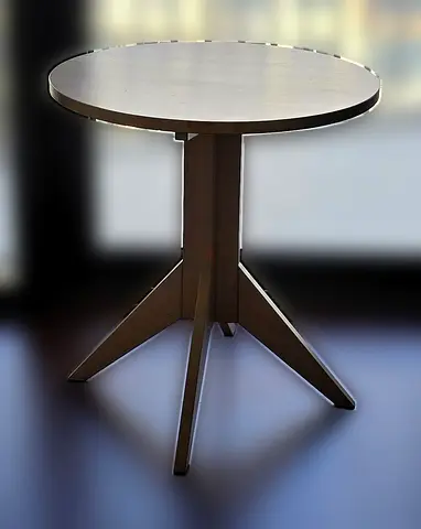 Round Wooden Side Table - Pale Oak Top on 3-Leg Pedestal Base