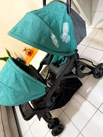 Double Tandem Baby Stroller in Teal and Grey