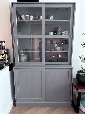 IKEA HAVSTA Grey Wooden Display Cabinet with Lower Storage - Good Condition