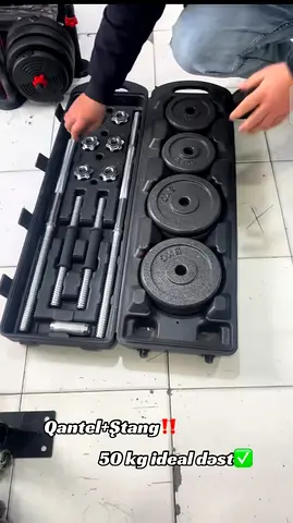 Adjustable Dumbbell Set with Plates and Bars — 50 kg (Complete Kit)