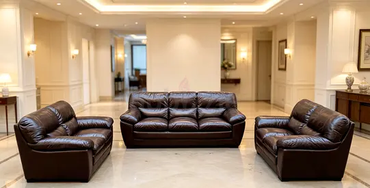 3-piece Dark Brown Leather Sofa Set — 3-seater + 2 x 2-seater, Good Condition