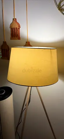 Tripod Floor Lamp with Beige Shade - metal Legs, Working Condition