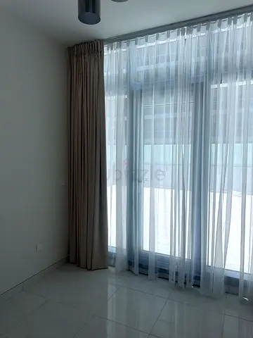 Beige blackout curtains with white sheer panels - set of window drapes