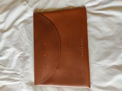 Nappa Dori Brown leather laptop pouch for 13 / 14 inch size
