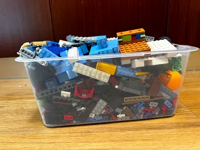 lego bricks-Large mixed building bricks lot in storage box - used