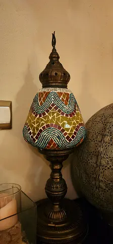 Mosaic Turkish Table Lamp - Brass Base, Colorful Glass Shade