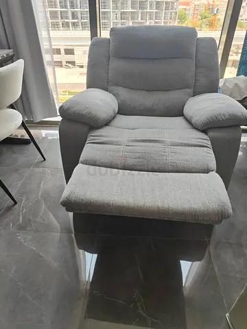 Comfortable Grey Fabric Recliner Armchair - Good Condition