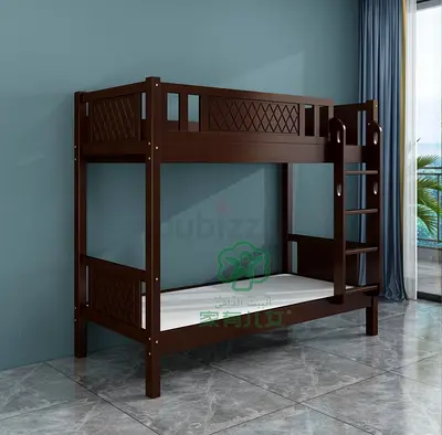 Solid Wood Bunk Bed for Kids – Dark Brown, Good Condition