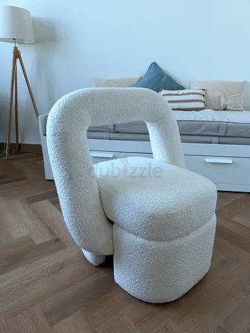 White Bouclé Accent Armchair - Modern Cozy Lounge Chair