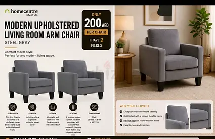 Set of 2 Modern Upholstered Steel Gray Living Room Armchairs - HomeCentre Style