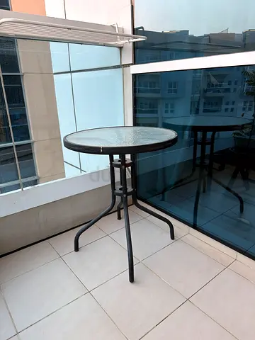 Glass Top Round Balcony Table - Metal Frame, Good Condition, 60cms diameter