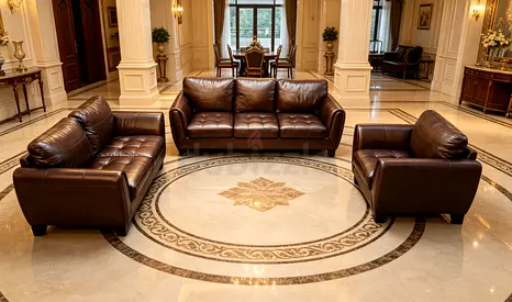 Brown Leather 3-Piece Sofa Set — Good Condition
