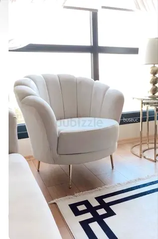 Single Shell-Style Accent Chair in Beige Velvet