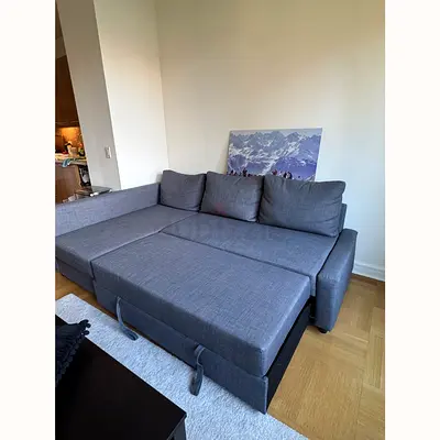 Grey Fabric Pull-Out Corner Sofa Bed