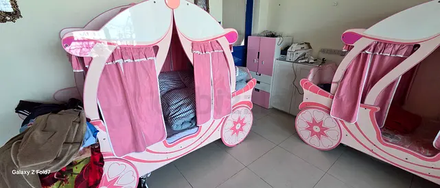 Pair of Pink Princess Carriage Kids Beds - Wooden, Good Condition