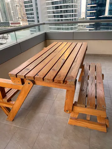 Solid wood Outdoor Picnic Table with Two Benches