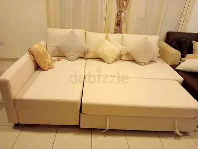 Comfortable L-Shaped Sofa Bed in Beige