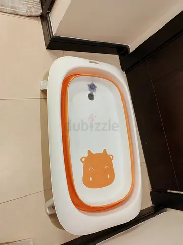 Foldable Baby Bath Tub with Cute Hippo Design - Good Condition