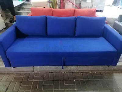 Modern Blue 3-Seater Fabric Sofa Bed