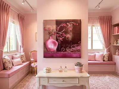 Pink floral canvas poster wall decor (60 x 60 cm)