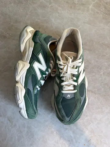Used New Balance green white sneakers, size UK 9.5 - good condition
