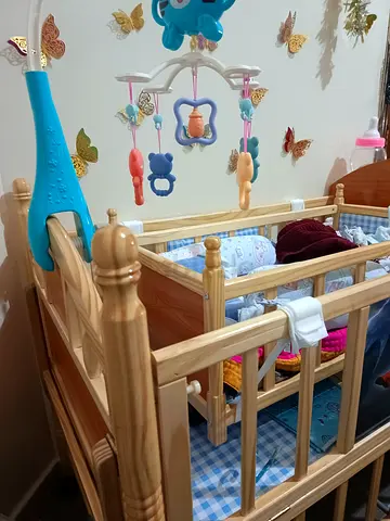 Wooden Baby Crib with Mobile - Good Condition