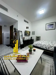 For monthly rent in Ajman - Studio apartment semi-detached kitchen, open view, fully furnished new w