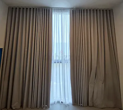 Full-Length Beige Curtain Set with Sheer White Liner - Ready to Install (2 sets for living & bedroom