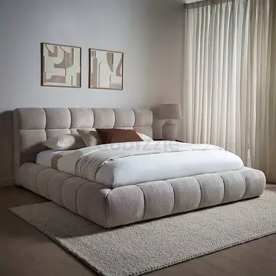 Light gray tufted boxes design super king bed