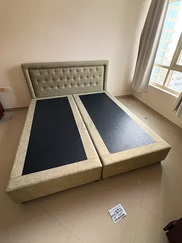 Queen-size upholstered bed frame with headboard - good condition
