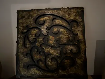 Decorative carved wall panel - ornate square art piece