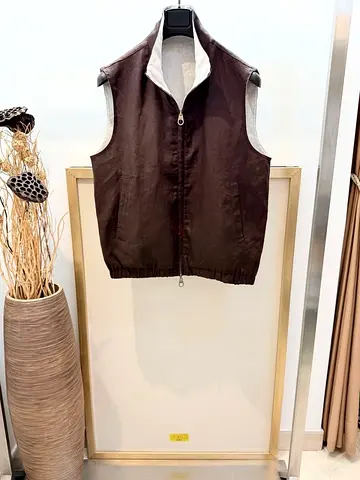 Loro Piana Men's Brown Reversible Sleeveless Zip Vest