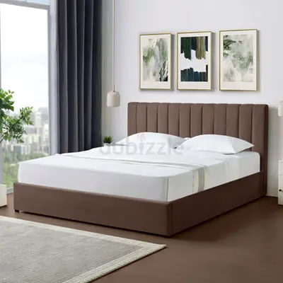 Upholstered Brown Double Bed with Padded Headboard — Good Condition