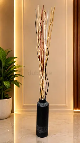 Stone vase Tall Decorative Floor Vase with Natural Rattan Sticks